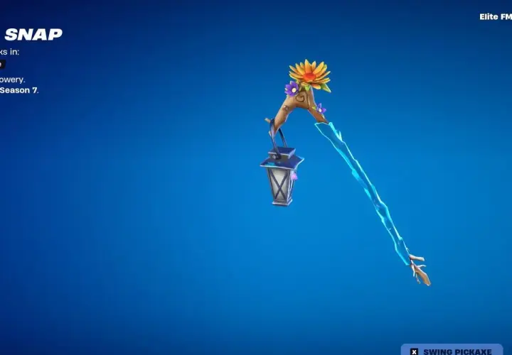 Słodziak Fortnite w postaci kilofa z latarenką i kwiatami.