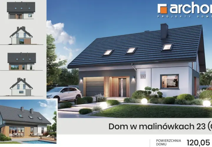 Projekt domu "Dom w malinówkach 23 (G)" o powierzchni 120,05 m². Poznaj, ile realnie kosztuje budowa domu.