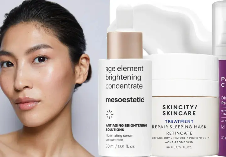 Ansiktsbehandling för melasma med serum från Mesoestetic och Paula's Choice.