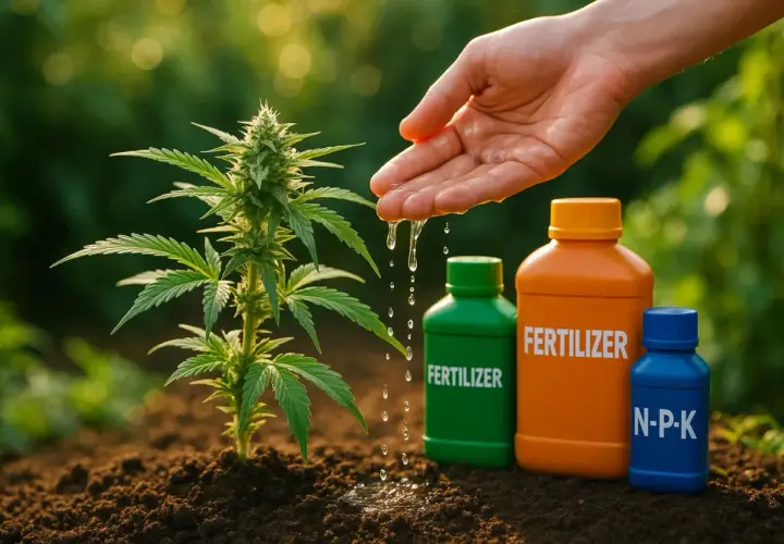 Piantina autofiorenti in terra, mano che annaffia, fertilizzanti. Ideale per chi cerca la temperatura minima ideale per la crescita.