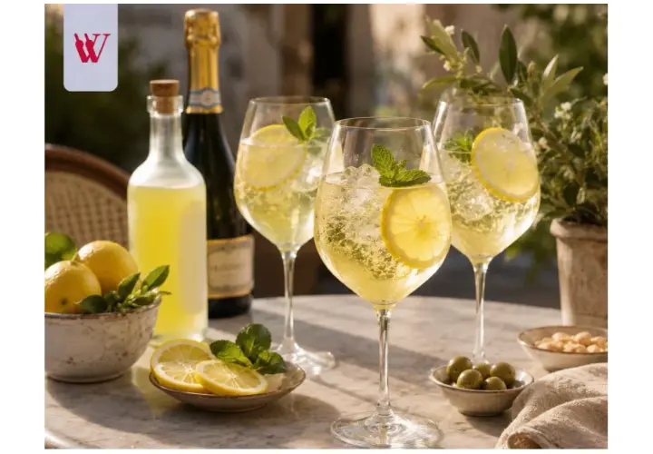 Orzeźwiający limoncello spritz z cytryną i miętą, idealny na letnie popołudnie.