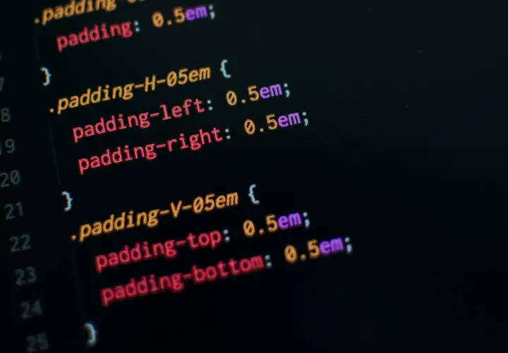 Fragment kodu CSS pokazujący, jak dodać CSS do HTML, definiując właściwości padding.