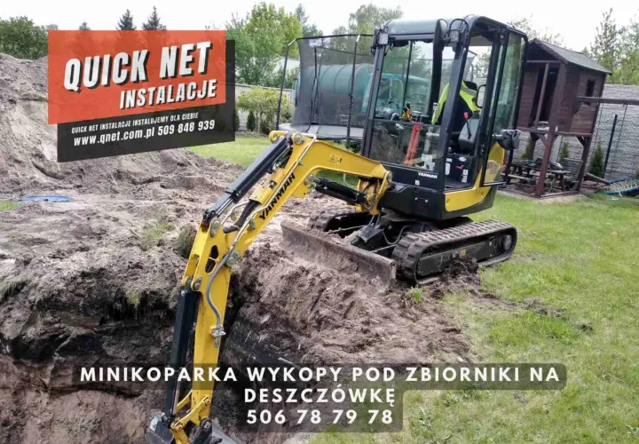 Minikoparka wykonuje wykopy pod zbiorniki na deszczówkę. Sprawdź nasze usługi minikoparką cennik! Tel. 506 78 79 78.