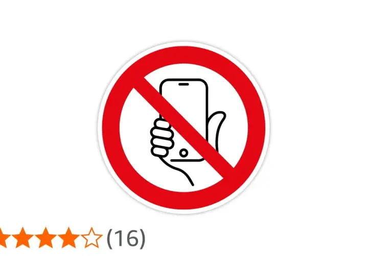 Verbotsschild: Handy in der Hand, durchgestrichen. Ein Symbol, das auf die Gefahren von Handysucht und deren Symptome hinweist.