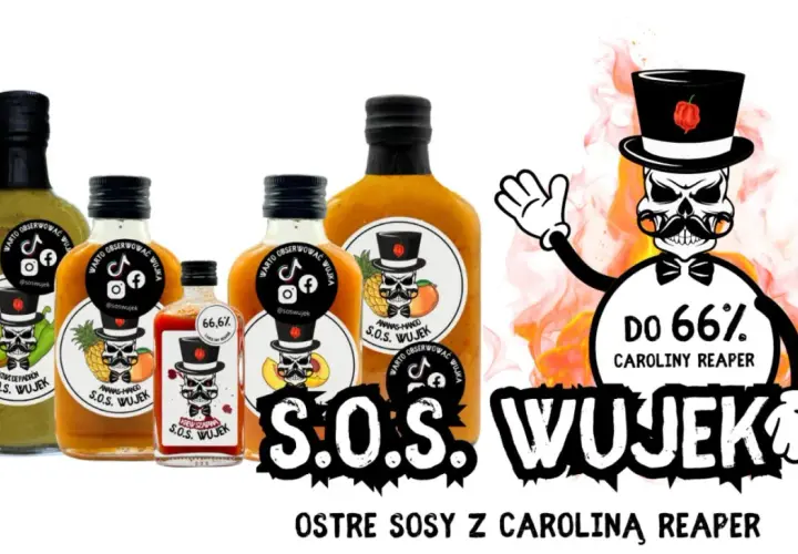 Kolekcja ostrych sosów S.O.S. Wujek, w tym najostrzejszy sos na świecie z 66,6% Carolina Reaper.