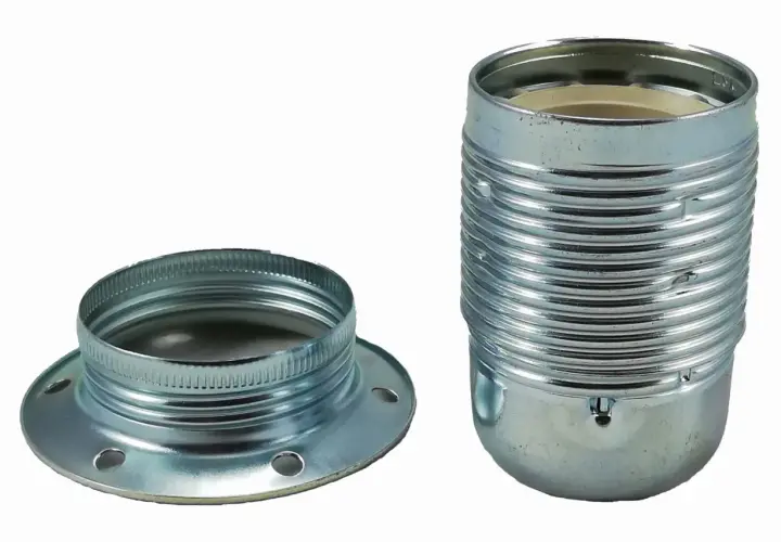 Metalowa oprawka e27 przykręcana, z gwintem i podstawą montażową.