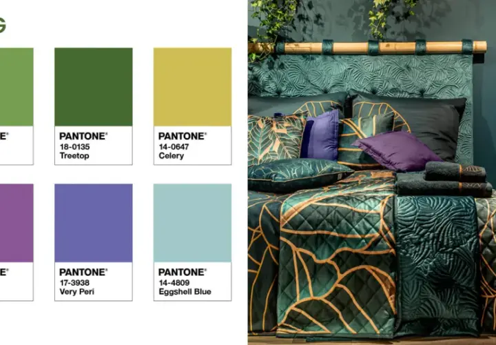 Paleta kolorów "Wellspring" prezentuje bogactwo odcieni zieleni, od soczystej "Foliage" po głęboką "Treetop", tworząc tropikalny, relaksujący klimat.