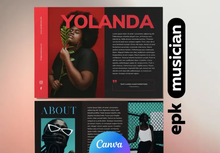 Press kit artiste : Yolanda, musicienne, avec ses photos et sa biographie.