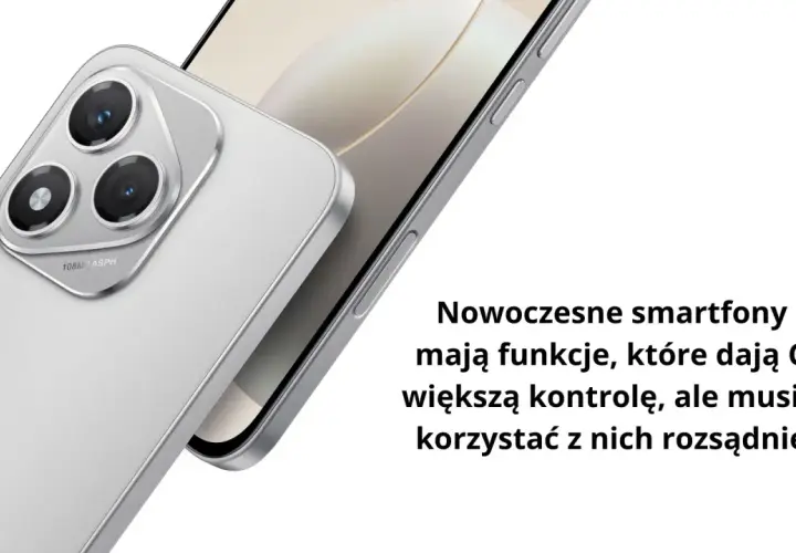 Srebrny smartfon z potrójnym aparatem 108MP. Nowoczesne funkcje dają kontrolę, ale pamiętaj o rozsądnym korzystaniu z harmony os.