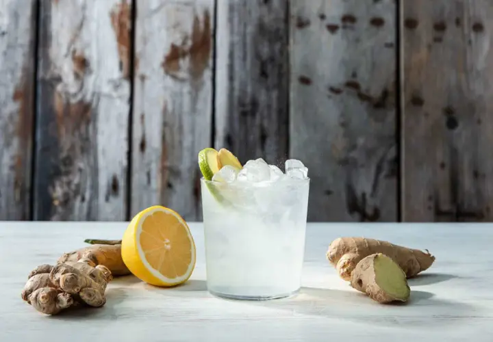 En uppfriskande Koskenkorva ginger drink med citron, lime och ingefära.