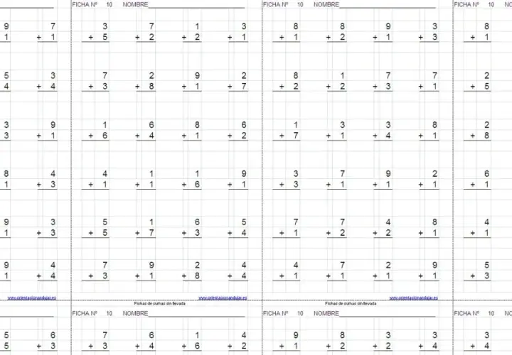 Hojas de ejercicios con sumas sin llevar, ideales para practicar operaciones básicas.