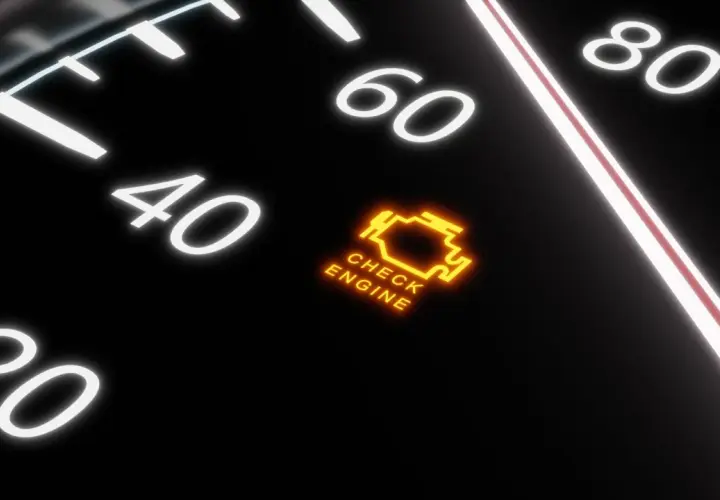 Pomarańczowy, migający symbol "check engine" na desce rozdzielczej.