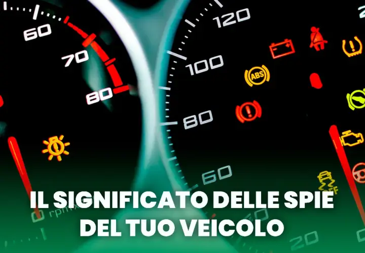 Cruscotto con spie auto accese: batteria, ABS, airbag, controllo stabilità, motore. Impara il significato delle spie per guidare sicuro.