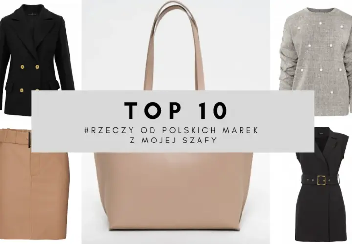 Top 10 rzeczy od polskich marek odzieżowych męskich: czarna marynarka, beżowa spódnica, szary sweter, czarna sukienka.