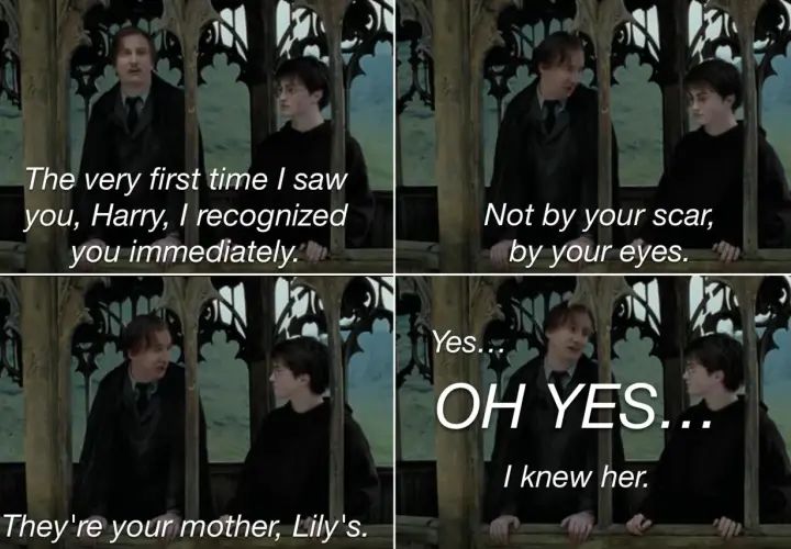 Remus Lupin mówi Harry'emu, że rozpoznał go po oczach, które przypominały mu Lily.