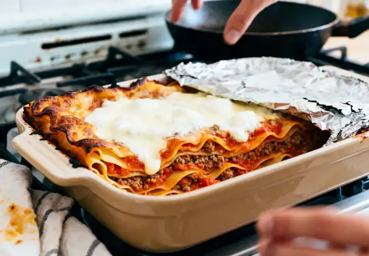 Lasagne maison dorée et gratinée, prête à être dégustée. Une recette lasagne qui fait saliver !