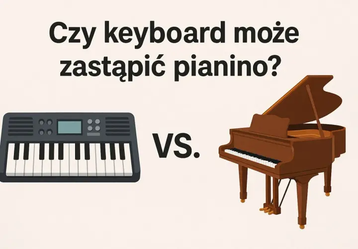 Keyboard i pianino stoją obok siebie, z napisem "VS." pośrodku.