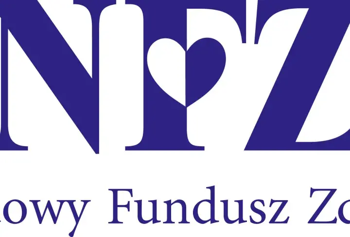 Logo Narodowego Funduszu Zdrowia (NFZ). Symbol serca w literze "F" nawiązuje do troski o zdrowie i refundacji NFZ.