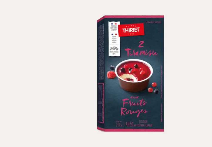 Tiramisu aux fruits rouges surgelés, une gourmandise fruitée de la Maison Thiriet.