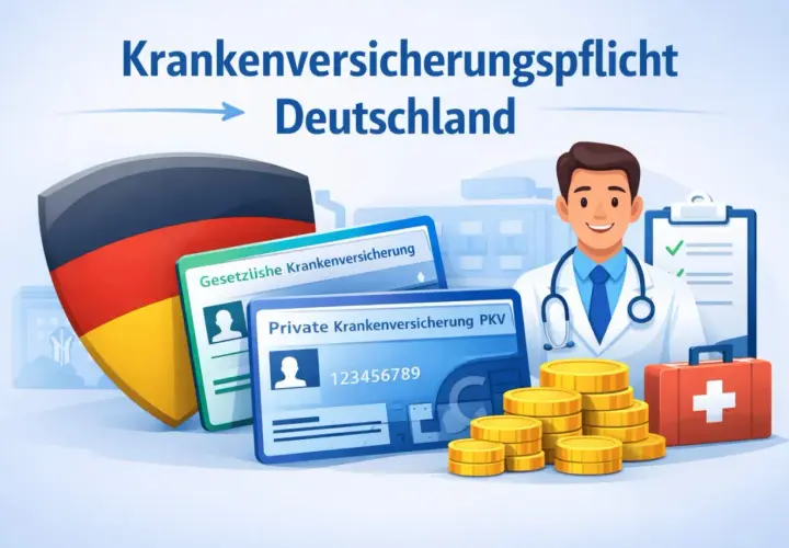 Krankenversicherungspflicht in Deutschland: Gesetzliche und private Krankenversicherungskarten, Arzt, Münzen, Erste-Hilfe-Kasten. Wie lange darf man ohne krankenversicherung sein?