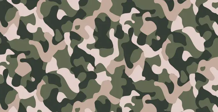 Un motif camouflage abstrait aux teintes vertes, beiges et rosées, évoquant la nature et la discrétion.