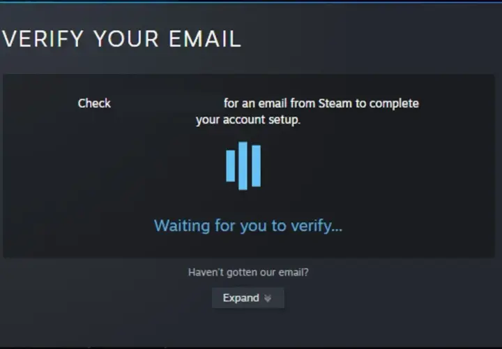 Ekran weryfikacji email Steam. Jeśli zapomniałeś jak zrestartować hasło na Steam, sprawdź swoją skrzynkę odbiorczą.
