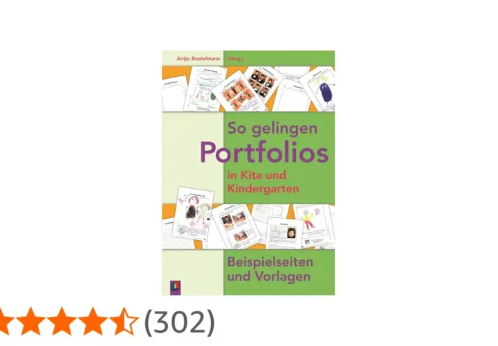 Buchcover "So gelingen Portfolios in Kita und Kindergarten" mit Beispielseiten. Ideal für das Portfolio Grundschule.