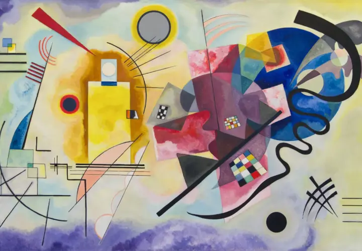 A vibrant abstract composition by 20th century abstract artists, featuring geometric shapes, bold lines, and a symphony of colors.