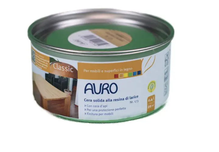 Latta di cera per legno AURO Classic, ideale per mobili e superfici. Scopri come si usa per una finitura perfetta.