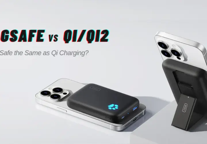 Czy iPhone 13 ma ładowanie indukcyjne? Dwa iPhone'y z akcesoriami do ładowania bezprzewodowego, porównanie MagSafe i Qi.