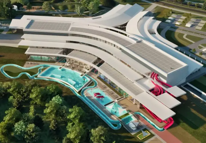 Nowoczesny aquapark Rzeszów z basenami, zjeżdżalniami i strefą relaksu. Futurystyczna architektura i zielone otoczenie.