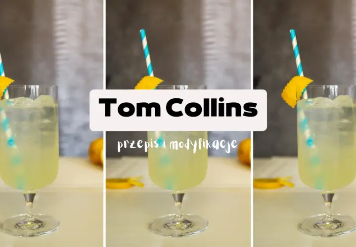 Orzeźwiający drink Tom Collins z plasterkiem cytryny i niebieską słomką, idealny na letnie popołudnie.