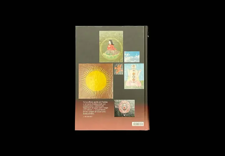 Copertina di libro con immagini di simboli spirituali, tra cui un sole radioso e figure meditative, che evocano un immaginario significato.
