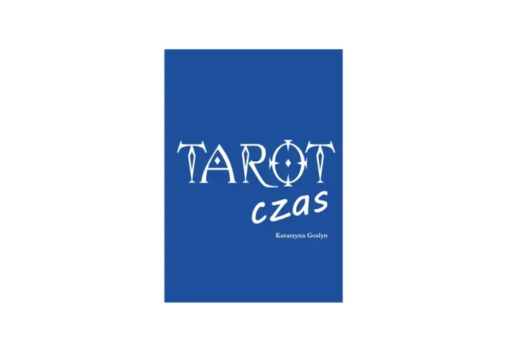 Okładka książki "Tarot czas" Katarzyny Goslyn. Białe napisy na granatowym tle.