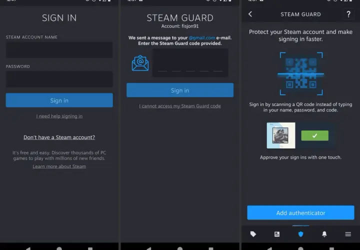 Ekran logowania Steam. Dowiedz się, jak zmienić hasło na Steam na telefonie, logując się lub dodając uwierzytelniacz.