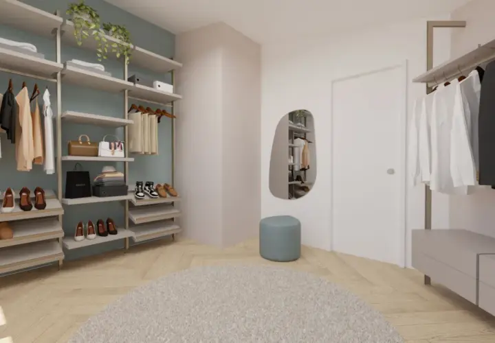 Organizzazione e stile: ecco come costruire una cabina armadio funzionale con scaffali, appendiabiti e scarpiere.