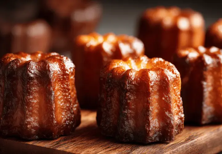Des mini cannelés dorés et caramélisés, prêts à être dégustés. Leur croûte craquante promet un cœur moelleux.