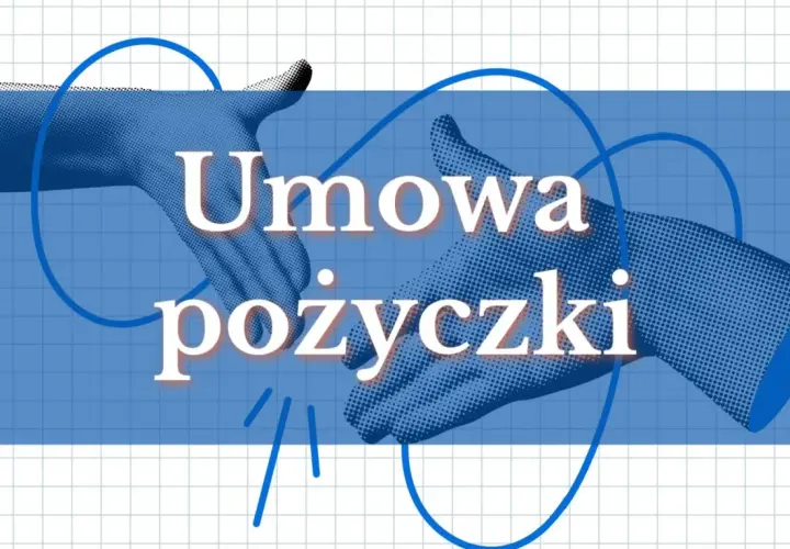 Dwie dłonie symbolizujące umowę pożyczki, otoczone niebieską pętlą.