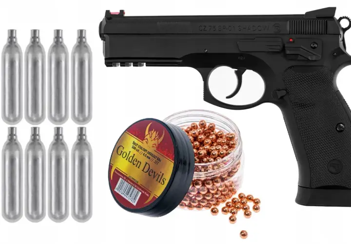 Pistolet CZ 75 SP-01 Shadow, śrut Golden Devils i naboje CO2 – najmocniejsza wiatrówka pistolet bez zezwolenia.
