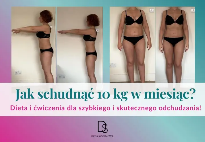 Kobieta pokazuje metamorfozę sylwetki po zastosowaniu diety i ćwiczeń. Dowiedz się, jak schudnąć 10 kg w miesiąc!