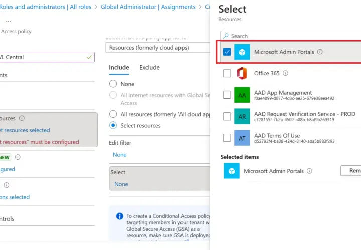 Configuration d'une stratégie d'accès conditionnel pour rendre le **Microsoft MFA obligatoire** pour les portails d'administration Microsoft.
