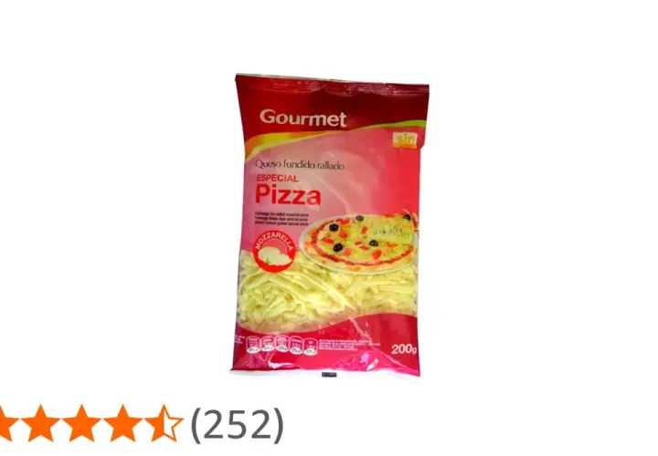 Queso fundido rallado especial para pizzas, marca Gourmet, 200g. Ideal para una pizza deliciosa.