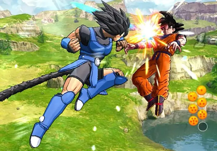 Goku walczy z przeciwnikiem w grze karcianej Dragon Ball Super.