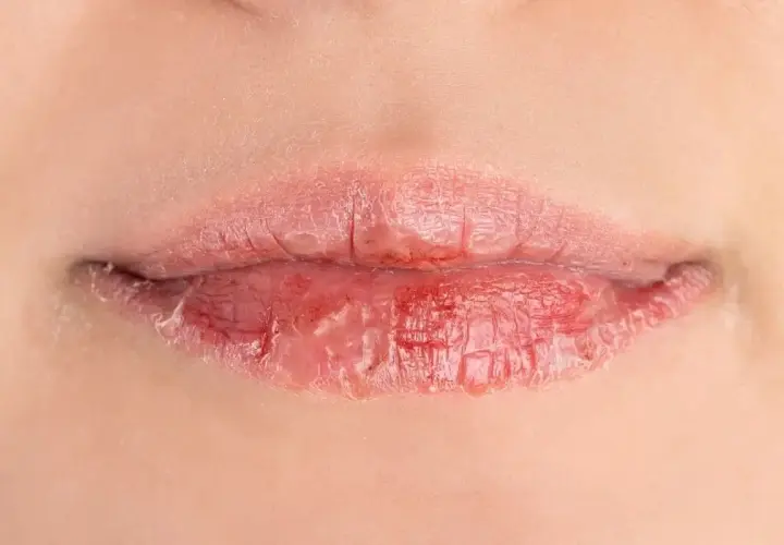 Labbra secche e screpolate, con pelle che si sfalda. Le cause possono essere molteplici, dal freddo alla disidratazione.
