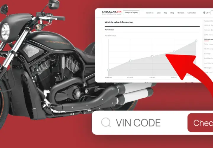 Motocicleta negra con gráfico de valor de vehículo y campo para ingresar el numero vin moto.