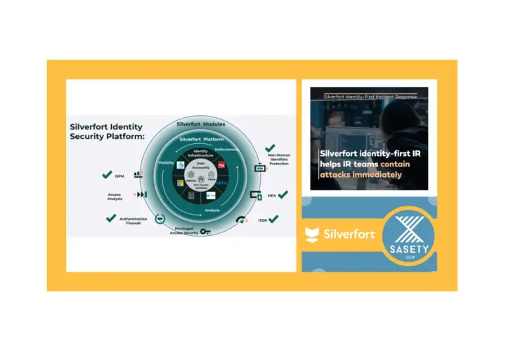Schéma illustrant la plateforme de sécurité Silverfort, ses modules et les paramètres de sécurité essentiels pour une protection robuste des identités.