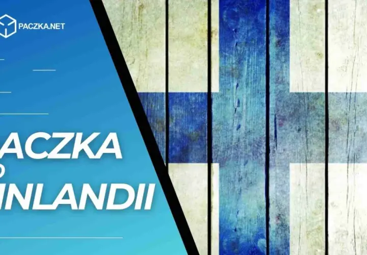 Tania paczka do Finlandii. Flaga Finlandii na drewnianym tle.