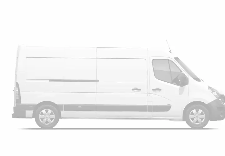Biały van Renault Master, widok z boku. Poznaj jego renault master wymiary i możliwości transportowe.