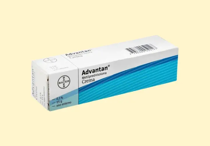 Opakowanie kremu Advantan z metyloprednizolonem, 0,1%, 15 g, do stosowania zewnętrznego.