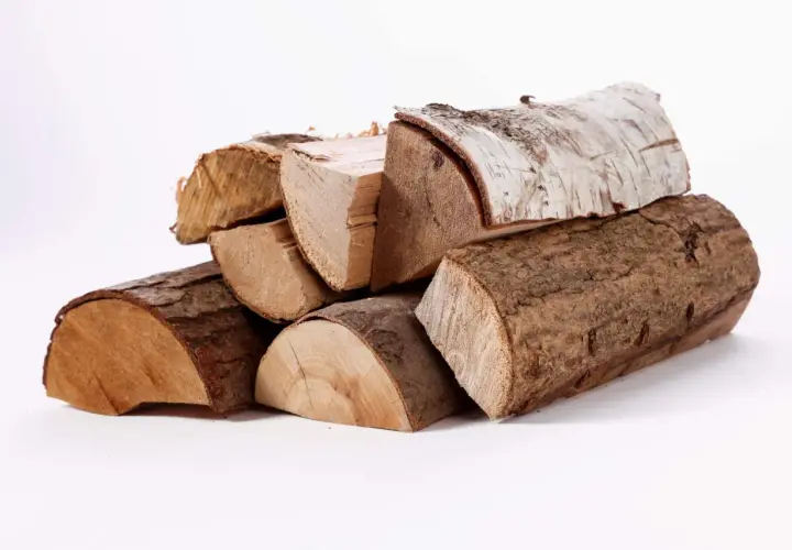 Un tas de bois g1, certains avec écorce, d'autres coupés, prêts pour un feu de cheminée.